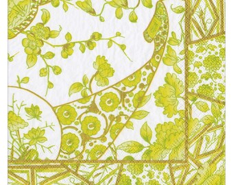 Serwetki stołowe papierowe Caspari w kolorze Chartreuse Green, pozłacane, kwadratowe, 40 cm, 3-warstwowe