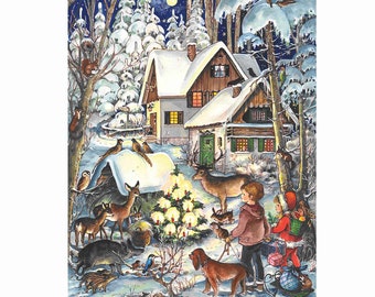 Schneeszene Waldtiere Richard Pullmer 297 x 210 (A4) Adventskalender 297 x 210 cm Glitzer & Lässige Fenster