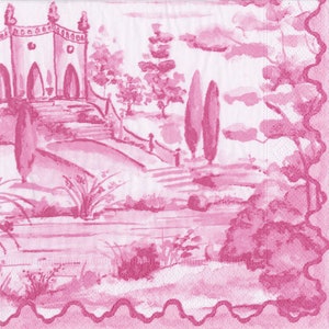 Tovaglioli da tavola in carta Caspari Tuscan Toile di Katharine Barnwell Berry Rosa Rosso Tovaglioli da pranzo quadrati a 3 veli da 33 cm