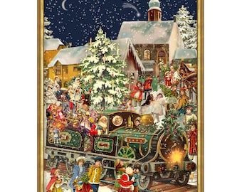 Babbo Natale sul treno Richard Sellmer 355 x 265 mm Calendario dell'Avvento tradizionale tedesco con finestrelle glitterate e traslucide