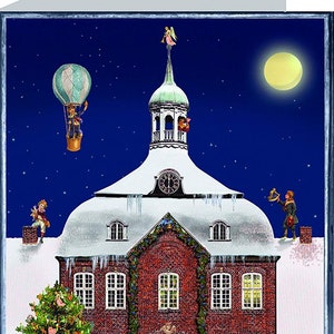 Heteluchtballonhuis Richard Sellmer Verlag Traditionele Duitse adventskalenderkaart 105 x 155 mm met Env en 24 kleine deurtjes om te openen