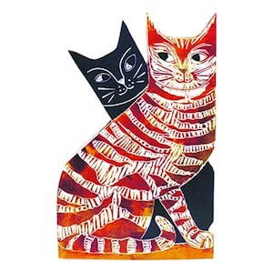 Carte de voeux 3D Judy Lumley Love Cats avec enveloppe à partir d'oeuvres d'art découpées en lino