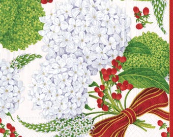 Serwetki koktajlowe papierowe Snowball Hortensja Caspari 25 cm, 20 szt., 3-warstwowe