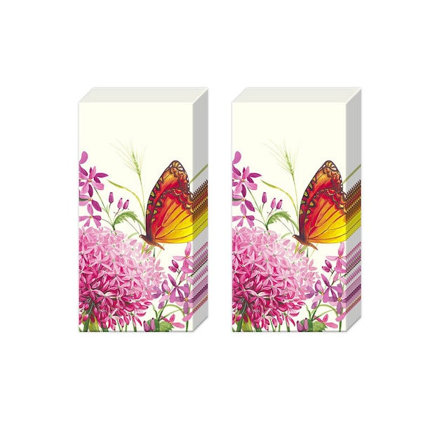 Allium Garden Cream Flowers Butterfly Pocket Novelty Tissues 2 packs of 10 IHR Tissues 4 ply 20 cm square