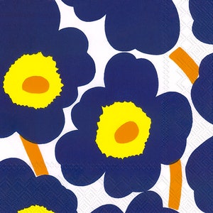 Marimekko UNIKKO Dark Blue Flowers Paper Table Napkins 33 cm square 3 ply lunch napkins