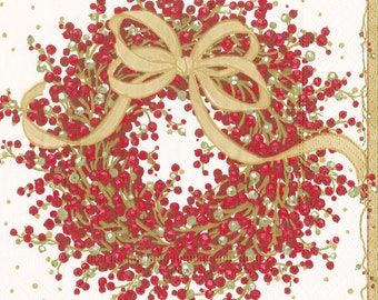 Pepperberry Red Wreath Christmas Caspari Paper Table Napkins 40 cm square 3 ply dinner napkins
