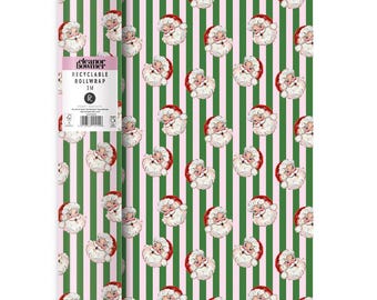 Carta da regalo natalizia di alta qualità Eleanor Bowmer con motivo Babbo Natale allegro, rotolo spesso 3 m x 70 cm.