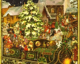 Santa Train Richard Sellmer Verlag Traditional German Advent Calendar Card 105 x 155 mm with Env and 24 little doors to open