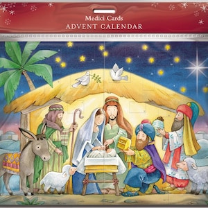 Calendario de Adviento de Belén 3D desplegable con personajes para construir Calendario de Adviento de Belén con 24 puertas para abrir durante el Adviento