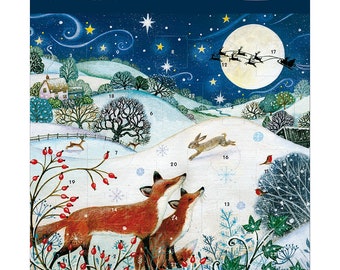 Fox and Moon Moonlit Magic Caltime Advent Calendar Card 160 x 160 mm with envelope with envelope with Envelope and 24 little doors to open
