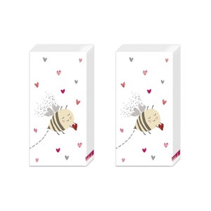 Bee my Valentine Hearts Pocket Novelty Tissues 2 packs of 10 IHR Tissues 4 ply 20 cm square