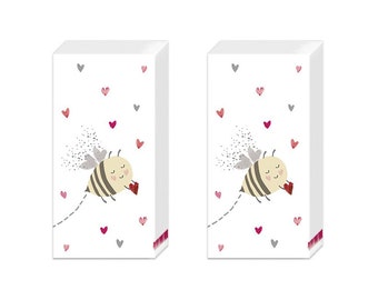 Bee my Valentine Hearts Pocket Novelty Tissues 2 packs of 10 IHR Tissues 4 ply 20 cm square