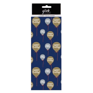 Tom Birthday Balloons Blue Glick Tissue Wrapping Paper 4 sheets 50 x 75 cm folded into a pack