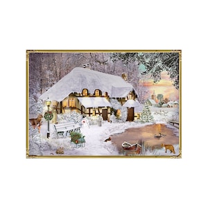 House Design adventskalenderkaart Barbara Behr 16,5 x 11,5 cm iriserende glitter goudfolie met env en 24 deurtjes om te openen