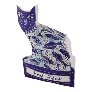 Beste vissen katten wensen Lumley 3D-wenskaart met envelop van Lino Cut Artwork