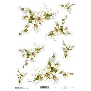 Carta di riso floreale Margherite Carta di riso ITD A4 Carta di gelso per decoupage 210 x 297 mm Posta gratuita nel Regno Unito