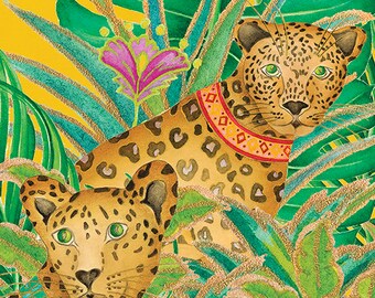 Serviettes invités en papier jaune Leopards Caspari 32 x 39 cm 15 serviettes Buffet par paquet