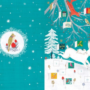 Frosty Forest Hare adventskalenderkaart met envelop 170 x 120 mm Roger la Borde 24 kleine deurtjes om te openen
