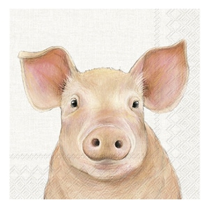 Tovaglioli da tavola in carta Farm Pig Cream IHR, quadrati da 33 cm, 3 veli