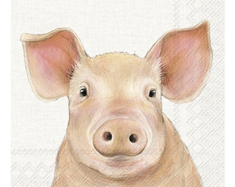 Farm Pig Cream IHR Paper Table Napkins 33 cm square 3 ply lunch napkins