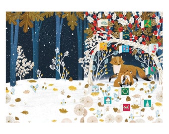 Paw Prints in the Snow Fox Advent Calendar Card with envelope 170 x 120mm Roger la Borde24 little doors to open