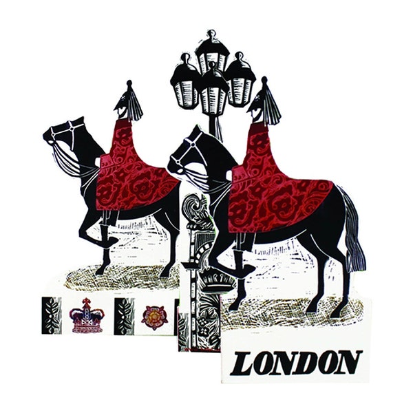 Horse Guards London Judy Lumley 3D Greeting Card with Envelope from Lino Cut Artwork