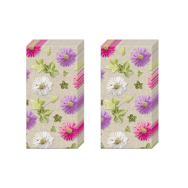 Autumn Asters Floral Pocket Novelty Tissues 2 packs of 10 IHR Tissues 4 ply 20 cm square