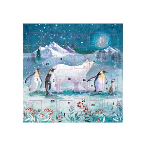 Arctic Christmas ijsbeer en pinguïn Ling adventskalenderkaart 159 x 159 mm met envelop en 24 kleine deurtjes om te openen