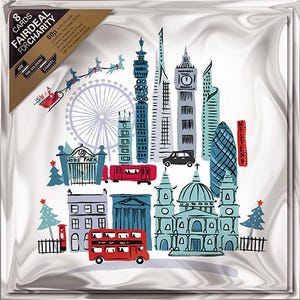 London Santa over the City Confezione da 8 biglietti di Natale di beneficenza 160 x 160 mm all'interno con la scritta "Auguri di buone feste"