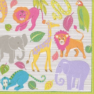 Caspari Madagasca Animals Jungle Paper Table Napkins 33 cm square 3 ply lunch napkins