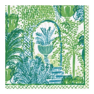 Tovaglioli di carta da tavola Garden Arbors Green Ferns Cocktail Caspari da 25 cm o 10 pollici quadrati a 3 veli