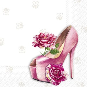 Carrie Cream Pink Shoes and Roses Cocktail IHR Tovaglioli di carta 25 cm o 10 pollici quadrati 3 veli