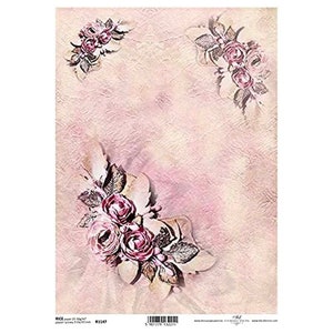 Roze bloemen met pastelkleurige achtergrondpapier ITD A4 rijstpapier Mulberry-papier voor decoupage 210 x 297 mm Gratis post in VK