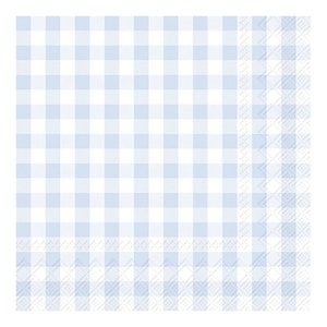 Tovaglioli di carta Taverna Light Blue Gingham Check IHR, quadrati da 33 cm, a 3 veli