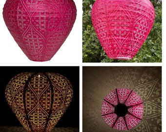 Solar Lantern with rechargeable battery - 1 x Balloon D30 x H30 cm Hot Pink dotted flowers