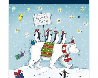 Polar Bear North Pole Advent Calendar Card 160 x 160 mm Caltime with Envelope and 24 little doors to open