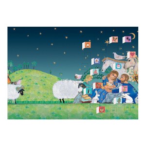 Religieuze kerststal adventskalenderkaart met envelop 170 x 120 mm Roger la Borde 24 kleine deurtjes om te openen