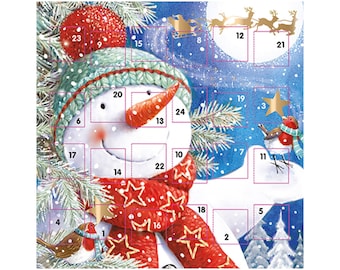 Snowman Magical Christmas Advent card 159 x 159 mm white envelope white envelope with Envelope and 24 little doors to open