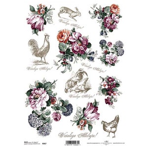 Paasbloemen Kippen Konijnen ITD A4 Rijstpapier Moerbeipapier voor decoupage 210 x 297 mm Gratis post in VK