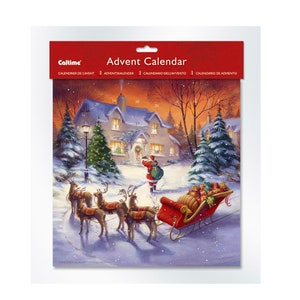 Santa Delivering Presents Advent Calendar 28 x 28 cm Caltime with 24 doors to open on the countdown to Christmas