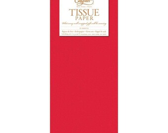 Czerwony gładki papier pakowy Caspari, 8 arkuszy 70 x 50 cm, delikatnie złożonych w paczkę celofanową