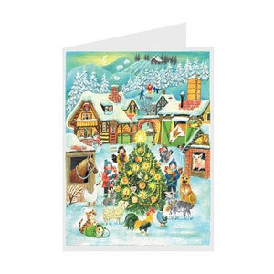 Dorpsboom en dieren Richard Sellmer Verlag Traditionele Duitse adventskalenderkaart 105 x 155 mm met Env en 24 kleine deurtjes om te openen