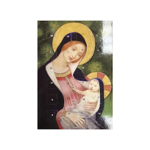 Tarjeta Calendario de Adviento de la Virgen y el Niño 175 x 120 mm Caltime con sobre y 24 puertecitas para abrir