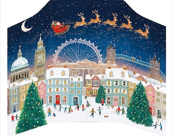 London Santa Grand Caltime Adventskalender 442 x 362 mm Caltime mit 24 Türchen zum Öffnen am Countdown bis Weihnachten