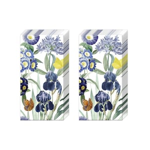 Pañuelos de bolsillo con diseño de flores de terciopelo azul, 2 paquetes de 10 pañuelos IHR de 4 capas y 20 cm cuadrados