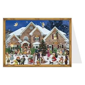 Victoriaans huis Richard Sellmer Verlag Traditionele Duitse adventskalenderkaart 105 x 155 mm met envelop en 24 deurtjes om te openen
