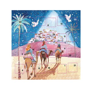 3 Koningen Adventskaart 159 x 159 mm met envelop en 24 deurtjes om te openen