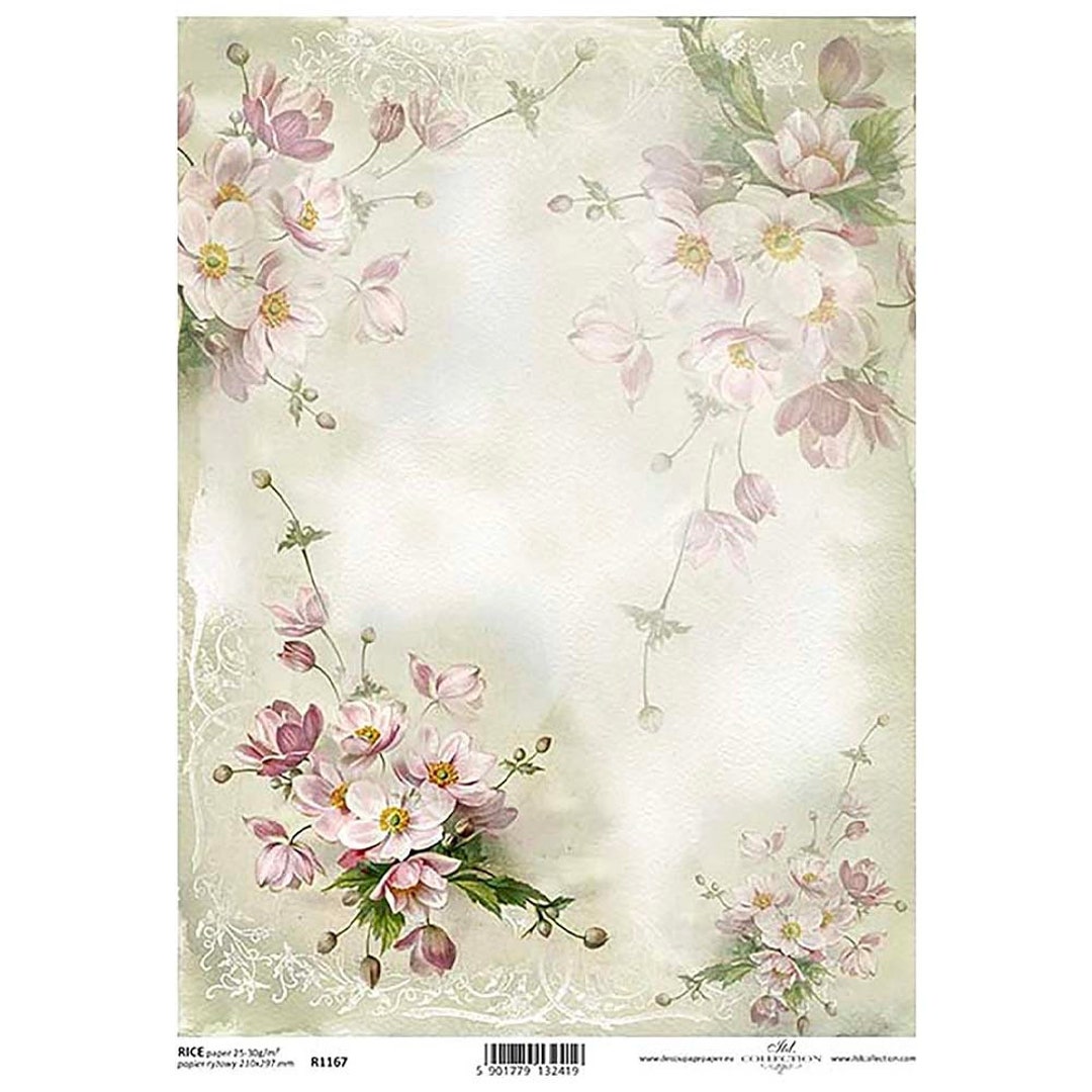 Pink Rice Paper Pink Floral Rice Paper ITD A4 Rice Paper Mulberry Paper for Decoupage ...