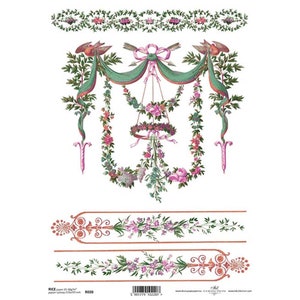 Klassieke vogels en paarse bloemen Streep ITD A4 Rijstpapier Moerbeipapier voor decoupage 210 x 297 mm Gratis post in VK