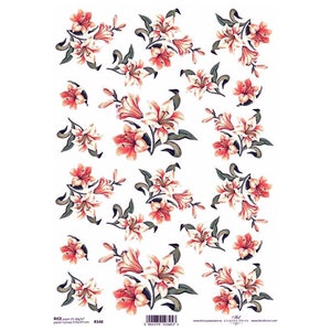 Perzik Lillies Bloemen Rijstpapier ITD A4 Rijstpapier Mulberry Papier voor Decoupage 210 x 297 mm Gratis Post in UK